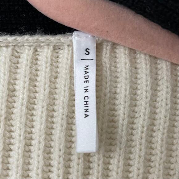 BLDWN Cardigan Women Small Cream Black Sparrow Cashmere Wool Ribbed Knit Sweater - Picture 10 of 12